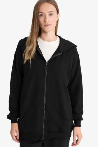 Kapüşonlu Basic Düz İçi Yumuşak Tüylü Kalın Fermuarlı Sweatshirt