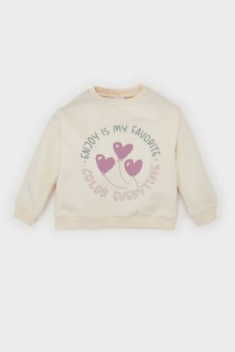 Kız Bebek Bisiklet Yaka Baskılı Sweatshirt