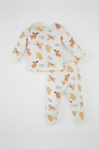 Erkek Bebek Pijama Takımı Aslan Baskılı Uzun Kollu Üst Uzun Alt
