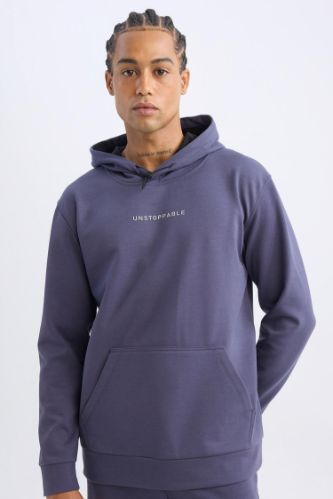 DeFactoFit Standart Fit Kapüşonlu Arma Baskılı Kanguru Cepli Skuba Dalgıç Kumaş Sporcu Sweatshirt
