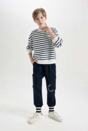 BOYS & TEENS NAVY Boy Blue Regular Fit Elastic Waist Leg Printed Sweatpants