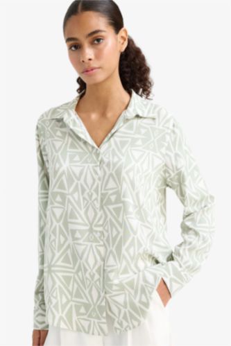 Regular Fit Shirt Collar Printed Long Sleeve Shirt