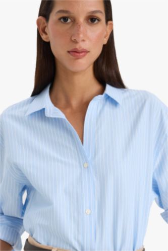 Oversize Fit Shirt Collar Poplin Long Sleeve Shirt