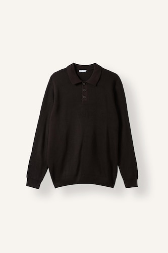 Standard Fit Basic Button-Up Polo Collar Knit Pullover