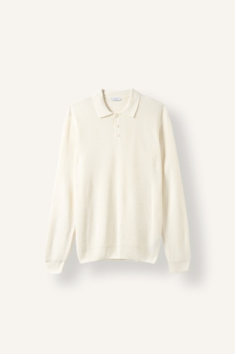Men Ecru Standard Fit Polo Collar Knit Basic Pullover