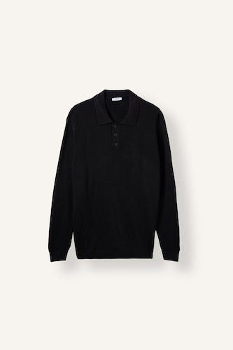 Standard Fit Basic Button-Up Polo Collar Knit Pullover