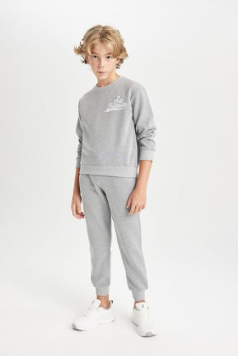 Erkek Çocuk 2'li Takım Bisiklet Yaka Baskılı Sweatshirt Beli Lastikli Jogger Eşofman Altı