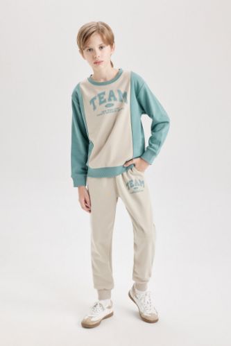 Erkek Çocuk 2'li Takım Kalın Bisiklet Yaka Sweatshirt Beli Lastikli Jogger Eşofman Altı