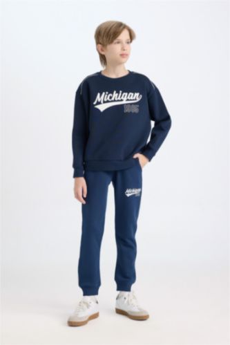BOYS & TEENS NAVY Boy Elastic Waist Leg Printed Sweatpants