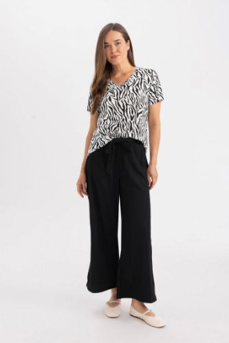 Pantacourt Capri Évasé à Jambes Large à Plis