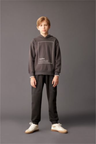 BOYS & TEENS Dark Anthracite Boy Printed Thick Sweatpants