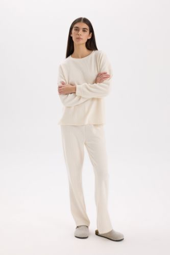 Fall in Love Pijama Takımı Regular Fit Basic Düz Uzun Kollu Üst Geniş Bol Paça Alt