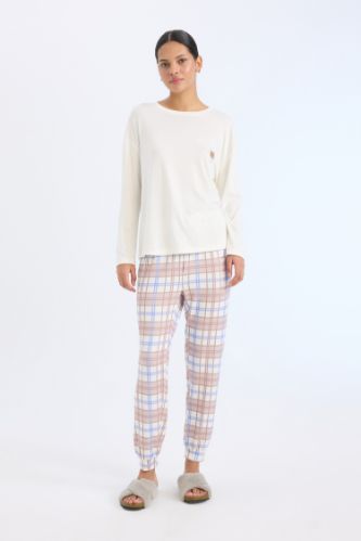 Pijama Takımı Regular Fit Uzun Kollu Üst Kareli Uzun Alt-Fall in Love