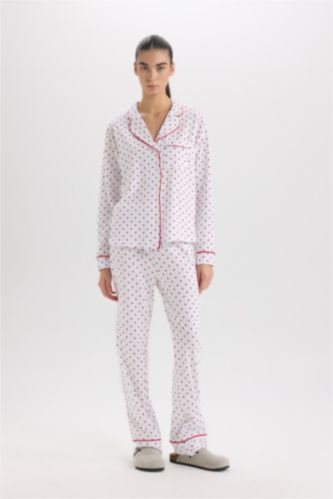 Yılbaşı Temalı Pijama Takımı Uzun Kollu Üst Beli Lastikli Uzun Alt-Fall in Love 