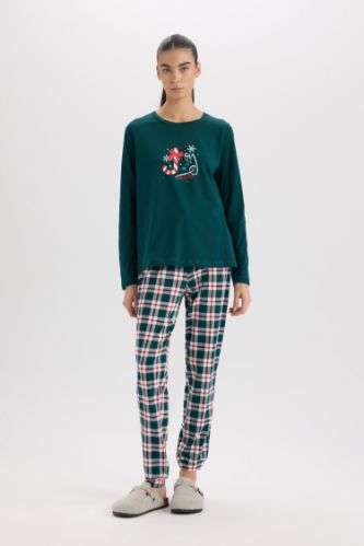 Pijama Takımı Regular Fit Uzun Kollu Üst Kareli Uzun Alt-Fall in Love