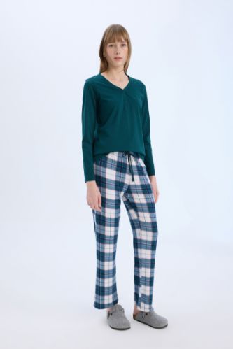 Pijama Takımı Regular Fit Uzun Kollu Üst Kareli Uzun Alt-Fall in Love