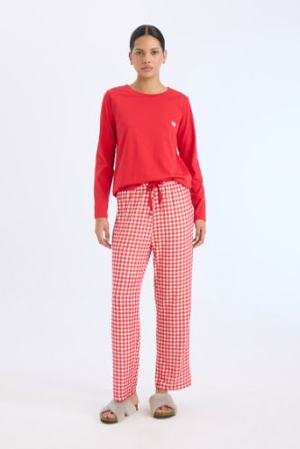 Pijama Takımı Regular Fit Uzun Kollu Üst Kareli Uzun Altı-Fall in Love