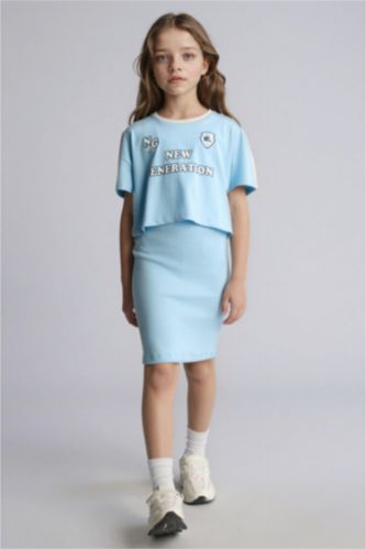 بناتي أزرق فستان بناتي مضلع - قطعتين