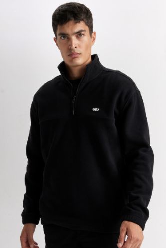 Relax Fit Dik Yaka Fermuarlı Polar Sweatshirt
