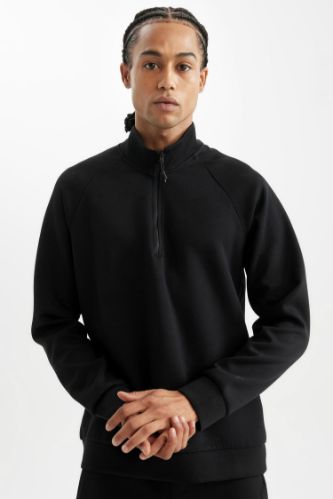DeFactoFit Standart Fit Dik Yaka Yarım Fermuarlı Sporcu Sweatshirt