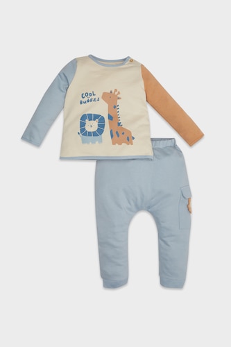 Baby Boys Beige Baby Boy Animal Printed Sweatshirt Jogger Sweatpants 2 Piece Set