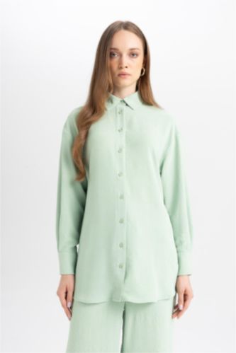 Regular Fit Shirt Collar Long Sleeve Tunic