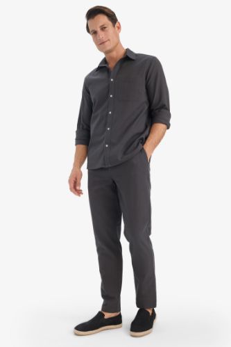 %100 Pamuk Slim Fit Dar Kesim Beli Lastikli Keten Görünümlü Cepli Düz Paça Jogger Pantolon