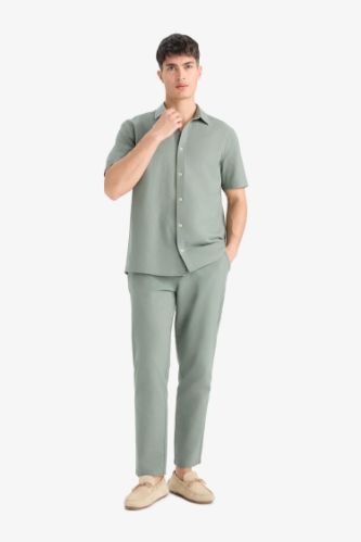 %100 Pamuk Slim Fit Beli Lastikli Keten Görünümlü Cepli Düz Paça Jogger Pantolon