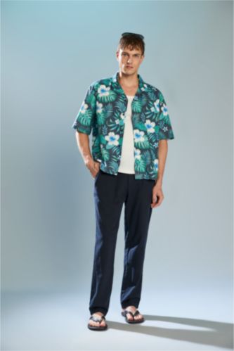 Men NAVY Slim Fit Cotton Trousers