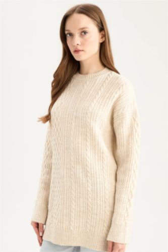 WOMAN Ecru Regular Fit Crew Neck Tunic