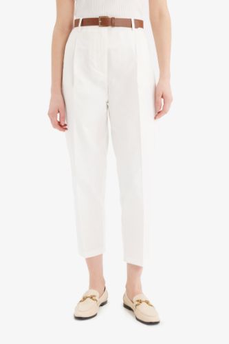 Carrot Fit Gabardin Kumaş Pantolon Kemerli Yüksek Bel Kısa Paça