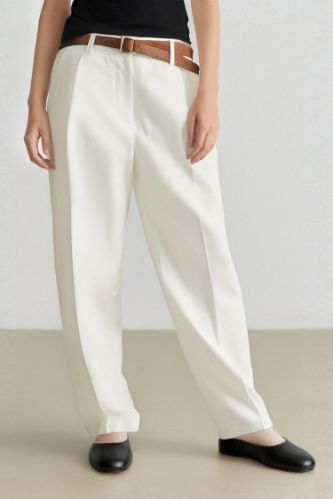 Carrot Fit Gabardin Kumaş Pantolon Kemerli Yüksek Bel Kısa Paça