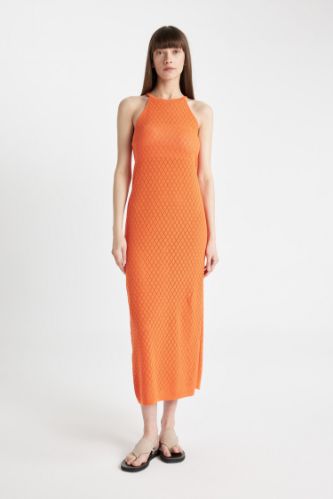 Regular Fit Halter Yaka Triko Midi Elbise