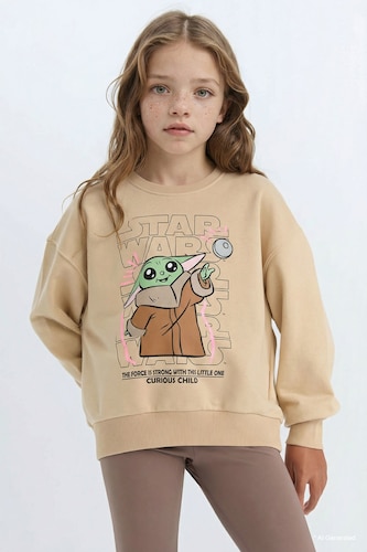 Kız Çocuk Star Wars-Mandalorian Relax Fit Bisiklet Yaka Sweatshirt