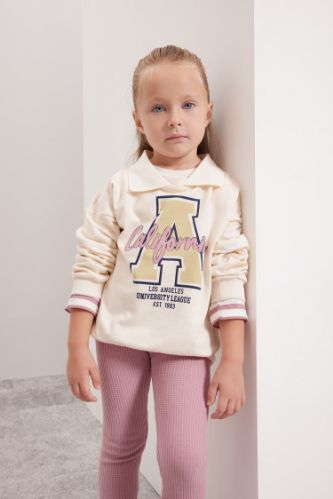Kız Bebek Gömlek Yaka Baskılı Sweatshirt