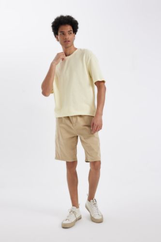 Regular Fit Esnek Bantlı Paça Gabardin Bermuda Şort