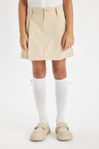 Kız Çocuk Beli Lastikli Pileli Gabardin Etek