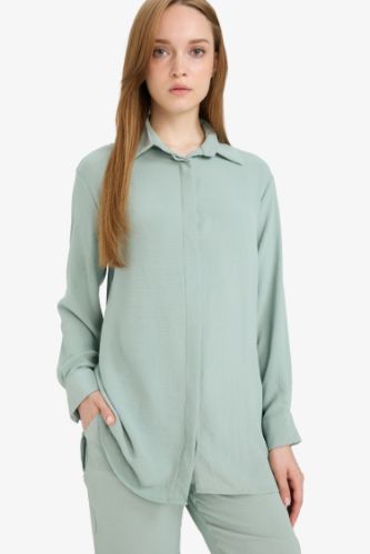 Relax Fit Basic Düz Uzun Kollu Gömlek Tunik