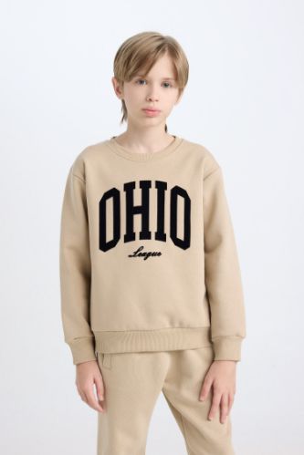 Erkek Çocuk Bisiklet Yaka Baskılı Kalın Sweatshirt