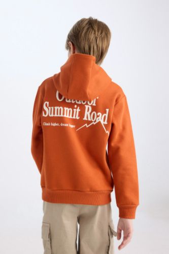 Erkek Çocuk Kapüşonlu Sırt Baskılı Nakışlı Kalın Sweatshirt