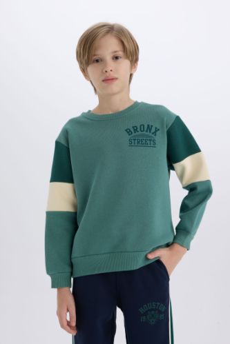 Erkek Çocuk Bisiklet Yaka Baskılı Kalın Sweatshirt