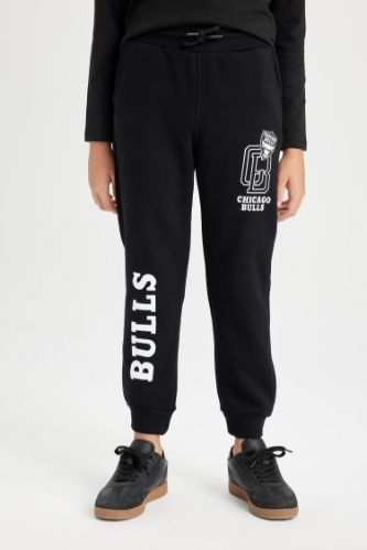 Erkek Çocuk NBA Chicago Bulls Siyah Beli Paçası Lastikli Cepli Kalın Jogger Eşofman Altı