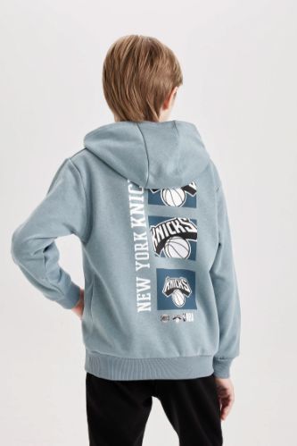 Erkek Çocuk NBA New York Knicks Kapüşonlu Sırt Baskılı Kalın Sweatshirt