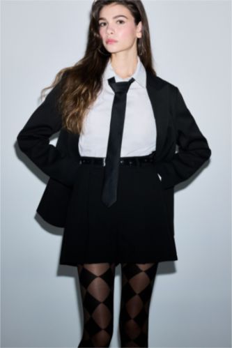 Fitted Ceket Yaka Düğmeli Basic Düz Blazer Ceket