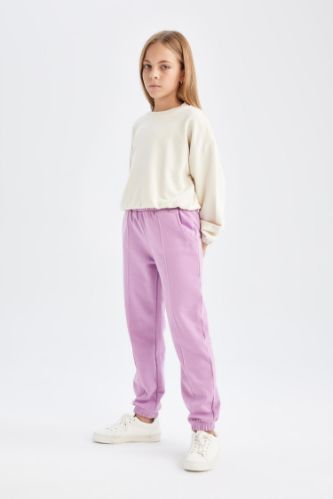Kız Çocuk Beli Paçası Lastikli Basic Düz Jogger Eşofman Altı
