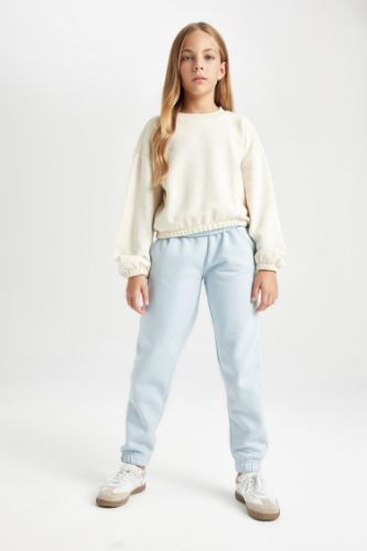 Kız Çocuk Standart Fit Beli Paçası Lastikli Basic Düz Jogger Eşofman Altı