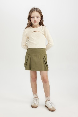 Girl Pleated Detailed Gabardine Skirt
