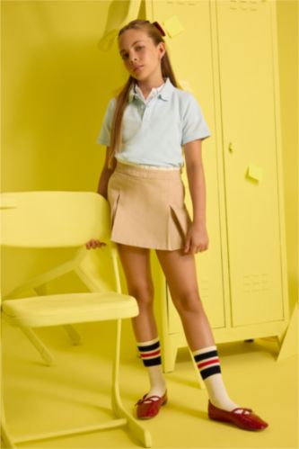 Kız Çocuk Beli Lastikli Gabardin Şort Etek