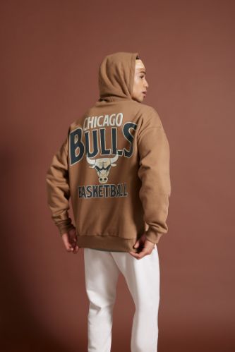 DeFactoFit NBA Chicago Bulls Oversize Geniş Kalıp Kapüşonlu Sırt Baskılı Kalın Sweatshirt