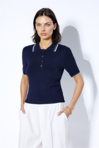 Regular Fit Polo Yaka Düğmeli Basic Düz Kısa Kollu Triko Kazak